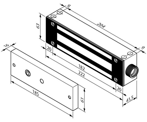 Tor-Magnet 5000N 12/24 V Edelstahl Maße