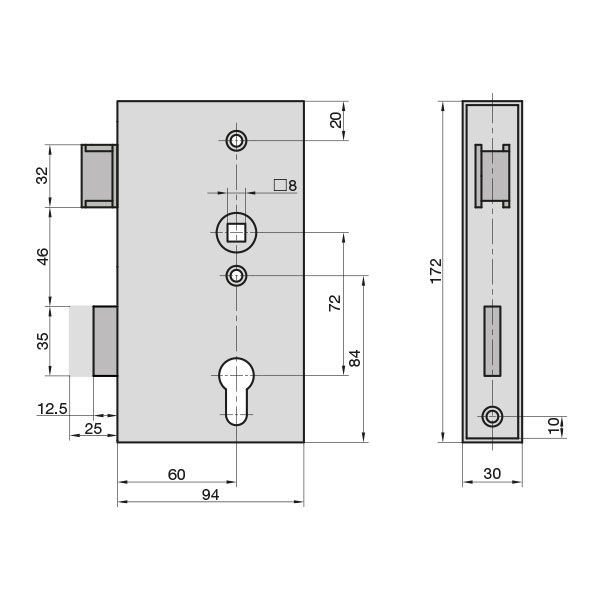 Maße Gehäuse und Schloss Zauntorschloss